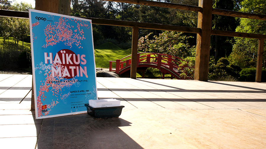 Invitation à piocher des haïkus pendant Les Haïkus du matin par CPOP au Jardin japonais 2018